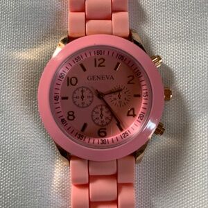 Working Geneva Pretty in Pink Silicone Watch with 3 timers & Brand New Battery!